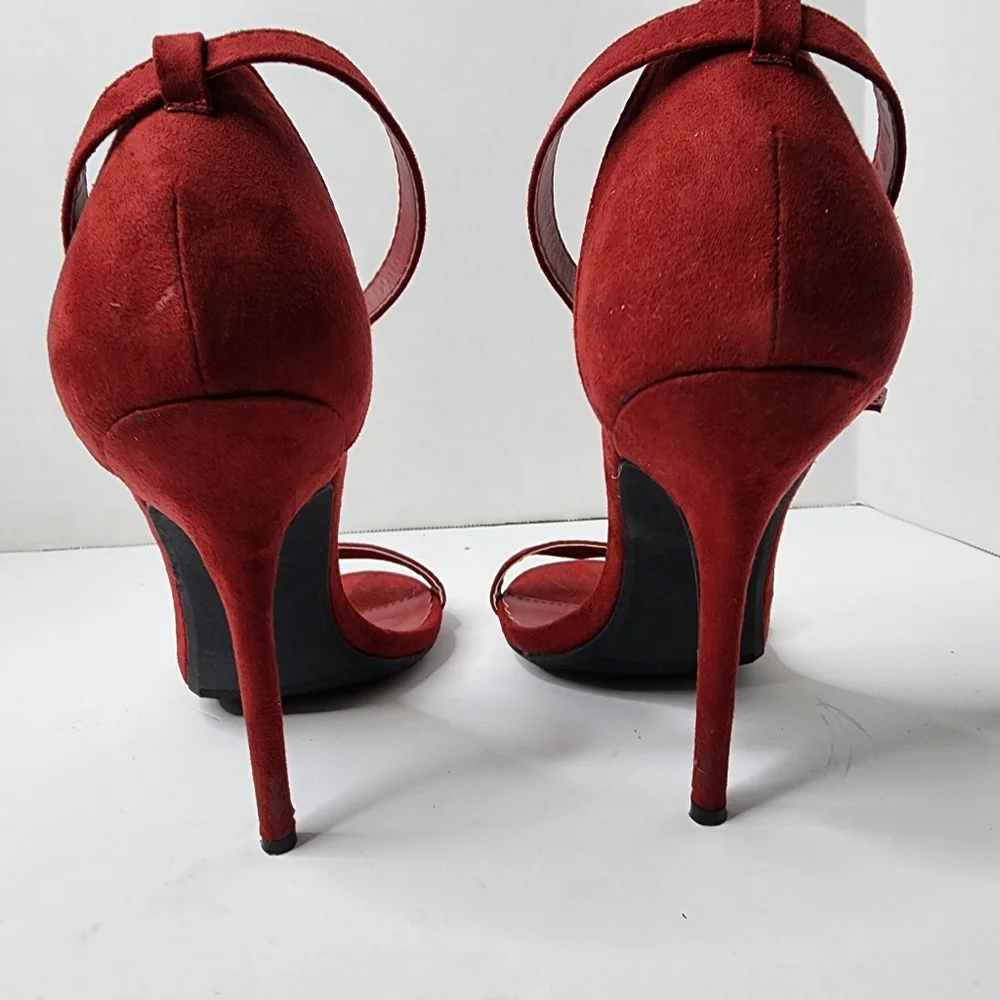 Lulus Elsi Red Single Strap Heels Women's Size 7.5 - Picture 6 of 9